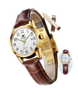 Womens Leather Watch, Brown Womens Watches Leather Band Waterproof Analog - Picture 1 of 8