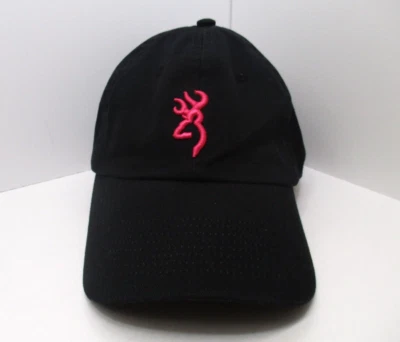 Browning Baseball Hat Black/Pink Cap Embroidered Logo OSFA Curved Bill Strapback - Image 1 of 4