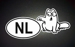 NL NIEDERLANDE HOLLAHD LANDCODE OVAL LUSTIGE KATZE AUFKLEBER SCHILD AUTOSPUR - Bild 1 von 1