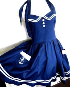 Hellbunny Vixen Motley Sailor Dress Mini PinUp Halter Skull Anchor Navy XL - Picture 1 of 6