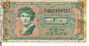 US, 10 CENTS, MILITARY PAYMENT CERTIFICATE, P#M37, SERIES 541, ND(1958) - Picture 1 of 2