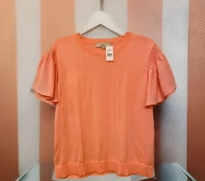 Neu mit Etikett Ann Taylor Loft-Damenpullover kurzflatternde Ärmel Pfirsich XL - Bild 1 von 6