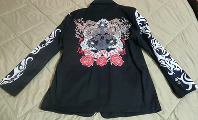 Brooklyn Express Skull Tribal Rose RARE Blazer Mexican Casual Jacket Size XL  - Image 1 of 4