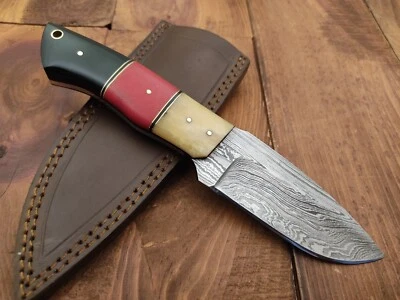 Custom Handmade Damascus Steel EDC Knife Camping Survival Skinner Hunting Knife - Image 1 of 4