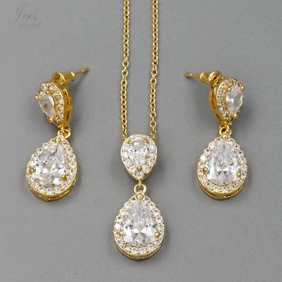 Juego de joyas de boda nupcial collar pendientes circonita cúbica circonita GP chapado en oro de 18 quilates 6289 Foto 1 de 4