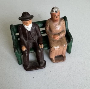 VTG 3pc Grey Iron Old Man Woman American Family Series Mini Figurine Cast Iron - Picture 1 of 5