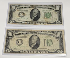 1928 B + 1934 A $10 Federal Reserve Notes (Philadelphia, PA) w Mylar Sleeves FRN - Picture 1 of 2