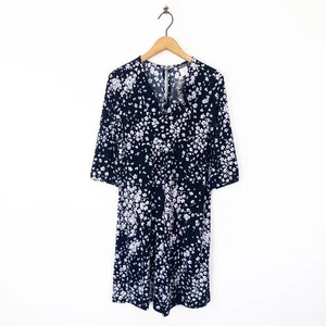 Vestido Jersey Kim & Co Azul Marino Blanco Floral Blusa Brasil Talla L NUEVO - Imagen 1 de 8