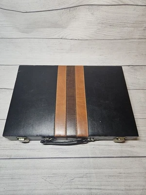 Vintage BACKGAMMON Game by Reiss - COMPLETE - Briefcase style - Brown/Blk - Image 1 of 4