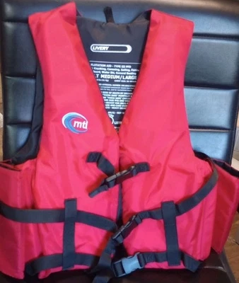 MTI LIVERY Life Jacket Red Black Adult Medium Large 90+ Lbs Excellent Condition - Image 1 of 4