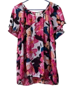 Blusa Camisa St Johns Bay Floral Cuello Redondo Manga Corta Talla 1X Ligera Ciudad - Imagen 1 de 10