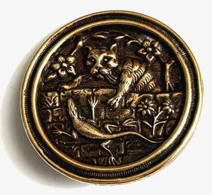 Scarce Large Antique Brass Cat & The Lizard Button #4712 - Picture 1 of 2
