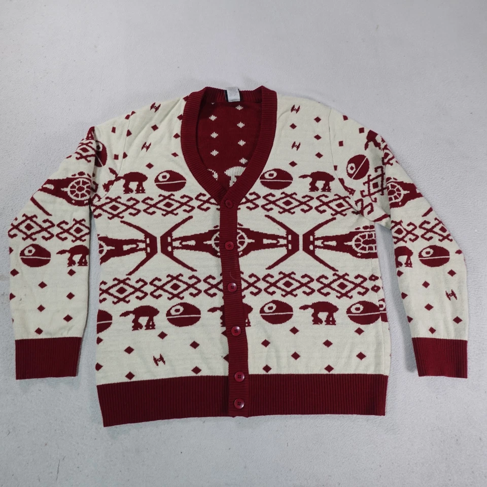 Suéter Star Wars Para Hombres XL Cárdigan Tejido Abotonado AT-AT Estrella de la Muerte Vacaciones Foto 1 de 4