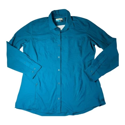 Magellan Overcast Semi Fit Fishing Shirt Womens XXL Blue Button Roll Tab Sleeves - Image 1 of 4
