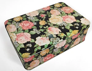Floral Decorative Metal Tin Storage Box Roses Cottagecore Boho Victorian Vintag - Picture 1 of 19