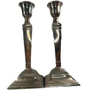 2 Pottery Barn Taper Candleholders Maxfield Hotel Candlestick Silver Plated Pair - Picture 1 of 13