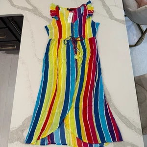 New York & Company NWT Striped Flutter Sleeve Tie Waist Maxi Top Women’s Large - Picture 1 of 10