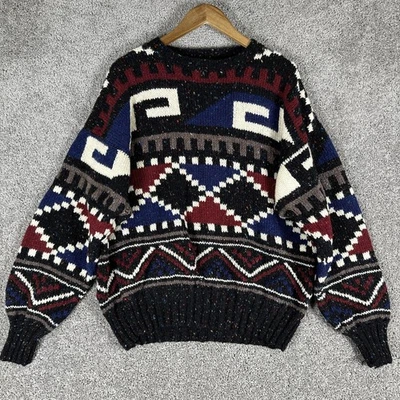 Vtg Marshall Fields New Traditions Sweater Mens L Abstract Hand Knit 100% Wool - Image 1 of 4