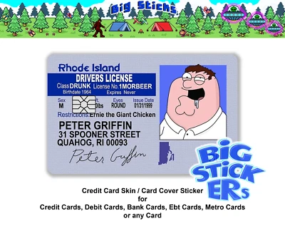 BIGSTICKER Peter-Griffin License Credit/Debit Card Skin Cover SMART Sticker Wrap Decal
