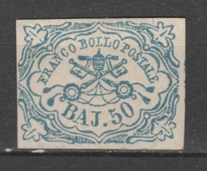 ITALY PAPAL STATE 1852 Vatican 50 BAJ blue MH Mi 10 signed (Diena) - Picture 1 of 2
