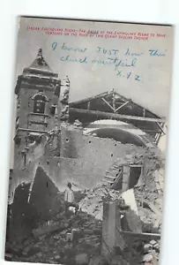 Vecchia cartolina d'epoca 1909 SCENA DEL TERREMOTO ITALIANO Italia CHIESA SICILIANA - Foto 1 di 2