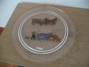 SARNER CRISTAL MOUTH BLOWN GLASS PLATE HAND PAINTED 12 INCH ROUND - Picture 1 of 9