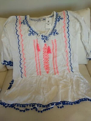 BODY GLOVE RESORT WHITE PINK BLUE Embroidered Swim Cover Up Tunic Dress S/M NWT - Image 1 of 4