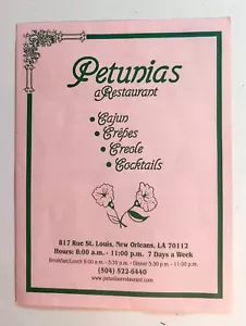 Menú restaurante vintage Petunia's New Orleans Pain Perdu pan perdido 6,95 - Imagen 1 de 4