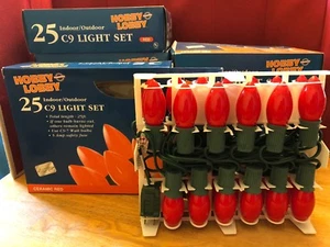 8) 25 Count C9 Red Ceramic Christmas Light Sets Fused Green Strings /Bulbs 200’ - Picture 1 of 5
