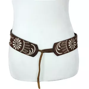 J Crew Embroidered Perforated Belt Brown Leather Boho Western Tassel Size M - Picture 1 of 9