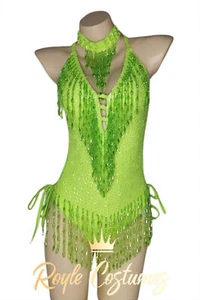 Showgirl Leotard in Lime Green with Tassels for Dance Costume & Aerial Costume - Picture 1 of 3