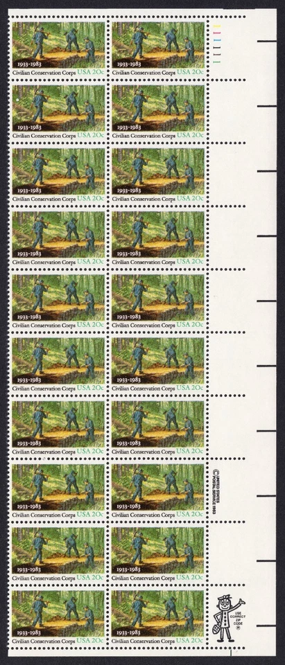 Scott #2037 Civilian Conservation Corps Plate Block of 20 Stamps - MNH UR - Image 1 of 1