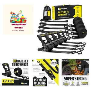 5,000 LB Break Strength Ratchet Strap Set - 4 Pack 15 Feet for Secure Hauling - Picture 1 of 10