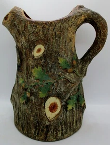 Antique German Joseph Holdcroft Majolica Oak Tree Bark Pitcher Lizzie Schanz - Picture 1 of 12