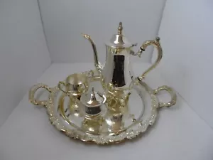 ONEIDA Silver Plated 4-Piece Coffee Tea Set W/Serving Tray with Handles - Picture 1 of 12