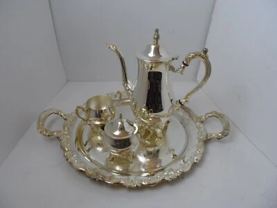 Juego de té café enchapado en plata ONEIDA 4 piezas con bandeja para servir con asas Foto 1 de 4