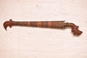 RARE Philippines Moro Kris Sword Knife Hand Forged W Sheath Filipino 30" Brass - Picture 1 of 16