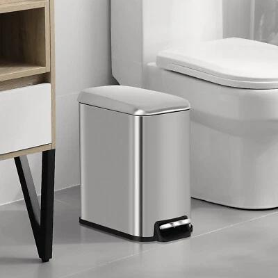 1.3 Gallon Stainless Steel Trash Can Bathroom Trash Bin Step Pedal Garbage Can - Image 1 of 4