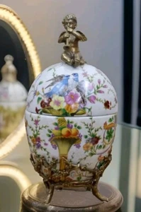 Lata de porcelana ángel jarrón de bronce lata de tapa recipiente suntuoso Craquele caja antigua  - Imagen 1 de 8