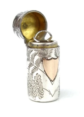 Frasco de perfume antigo vitoriano prata esterlina aroma flora e fauna Londres 1888 - Imagem 1 de 4