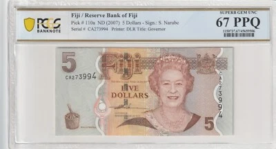 Fiji 2007 5 Dollars PCGS Certified Banknote UNC 67 PPQ Pick 110a - Image 1 of 2