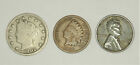 Liberty V Nickel, Indian Head Penny & 1943 Steel Wheat Cent (3 coin) Lot 
