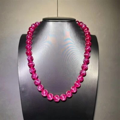 AAAA+ High Quality Pigeon Blood Red Star Ruby Lab-Created Round Beaded Necklace - Image 1 of 3