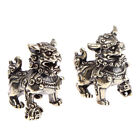 2Pc Pure Copper Lucky Lion King Figurines Antique Bronze Chinese Animals Sta^J4