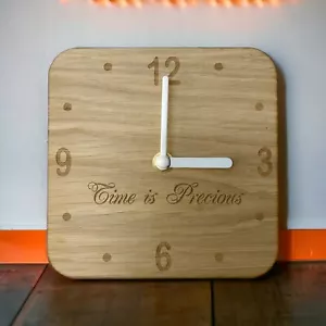 Square Wooden Custom Engraved Clocks - Silent Sweep Movement, Oak/Walnut/Cherry - Picture 1 of 10