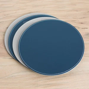 Set of 4 Reversible Faux Leather Placemats Grey Navy Blue Dinner Table Mats Pack - Picture 1 of 1