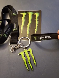 New Monster Energy Keychain Lanyard Sticker Rubber Bracelet Lot - Picture 1 of 1