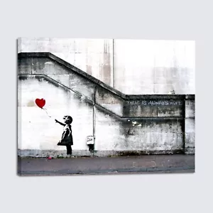 Canvas Print Wall Art Picture Painting Home Decor Banksy Red Balloon Girl Framed - Picture 1 of 9