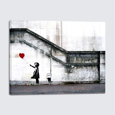 Canvas Print Wall Art Picture Painting Home Decor Banksy Red Balloon Girl Framed - Image 1 of 4