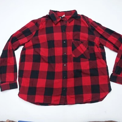 Camisa H&M Dividida Para Mujer Grande Roja A Cuadros Ajustada Manga Larga Franela Abotonada Foto 1 de 4